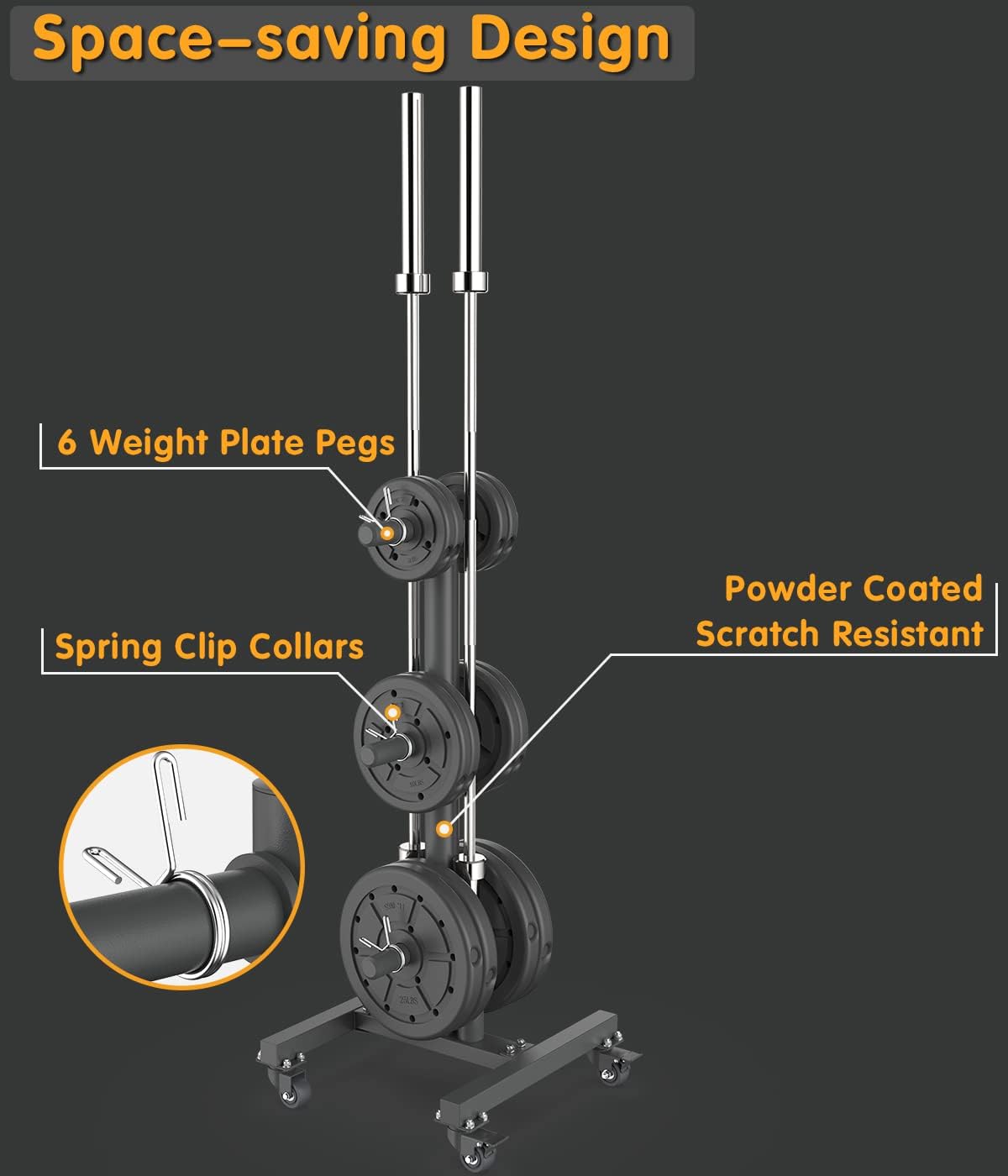 DONOW Olympic Weight Plate Tree Vertical Weight Rack for Two Inch and One Inch Plates and Barbell Holder Gym Storage with Transport Wheels and Locking Casters 800lbs