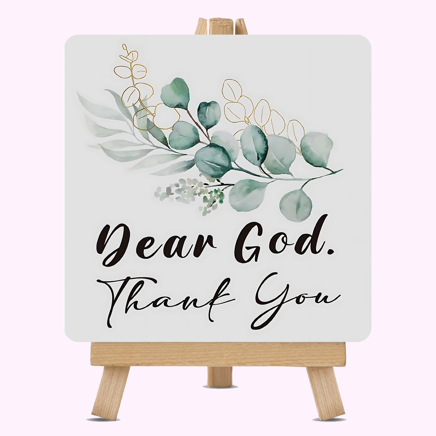 SLGIFT Contemporary Wooden Table Decor Plaque with Stand, Dear God Thank You Quote, Eucalyptus Design, 12.5 x 12.5 cm, Square, Multicolor-image-44