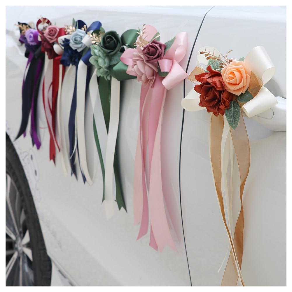 Autoschmuck Hochzeit Simulation Blume Schleife Autoschleifen Hochzeitsauto Deko Verschönert Rückspiegel Türgriff Dekoration mit Saugnäpfen Autoschmuck für Hochzeit New Houses Party #4 20 Stück