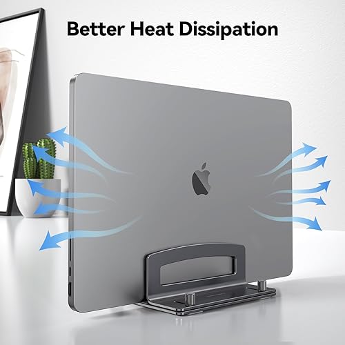Miniatura 7 de TECKNET Soporte vertical para laptop, soporte ajustable de aluminio para laptop (hasta 17.3 pulgadas), soporte vertical que ahorra espacio con