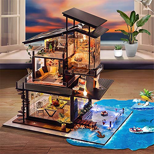 Kanqingqing Miniatur Puppenhaus DIY Puppenhaus Kit aus Holz Puppenhaus Miniatur Puppenhaus mit Möbel Kit Woodcraft BAU… – Bild 3