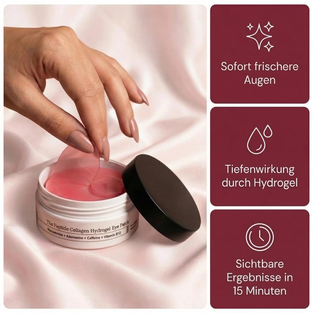 Solve Beauty, Peptid-Kollagen Hydrogel-Augenpads, solvene beauty augenpads mit Niacinamid Koffein Hyaluron, kühlende eye patches für frischer wirkende Augenpartie, 60 Stück Hydrogel Augenmaske