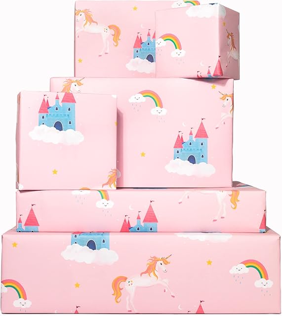 Central 23 - Birthday Wrapping Paper - Pink Unicorn & Rainbow - 6 Gift Wrap Sheets for Girls - New Baby - Magical Giftwrap - Recyclable