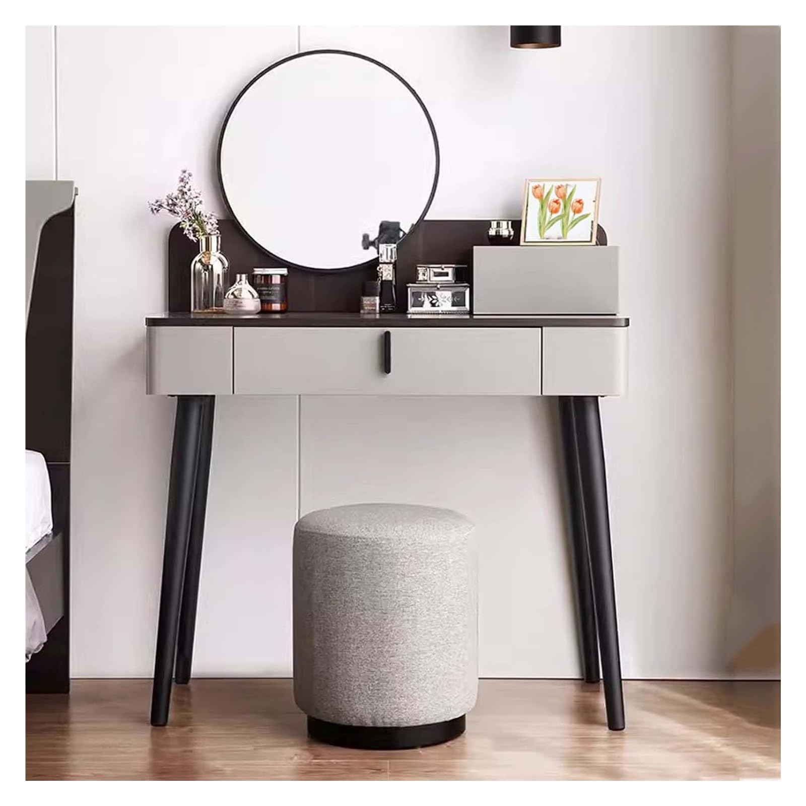 asdchZen Contemporary Makeup Vanity Table With 3 Drawers Stylish Dressing Table For Bedroom Elegant Makeup Desk Storage For Beauty Essentials