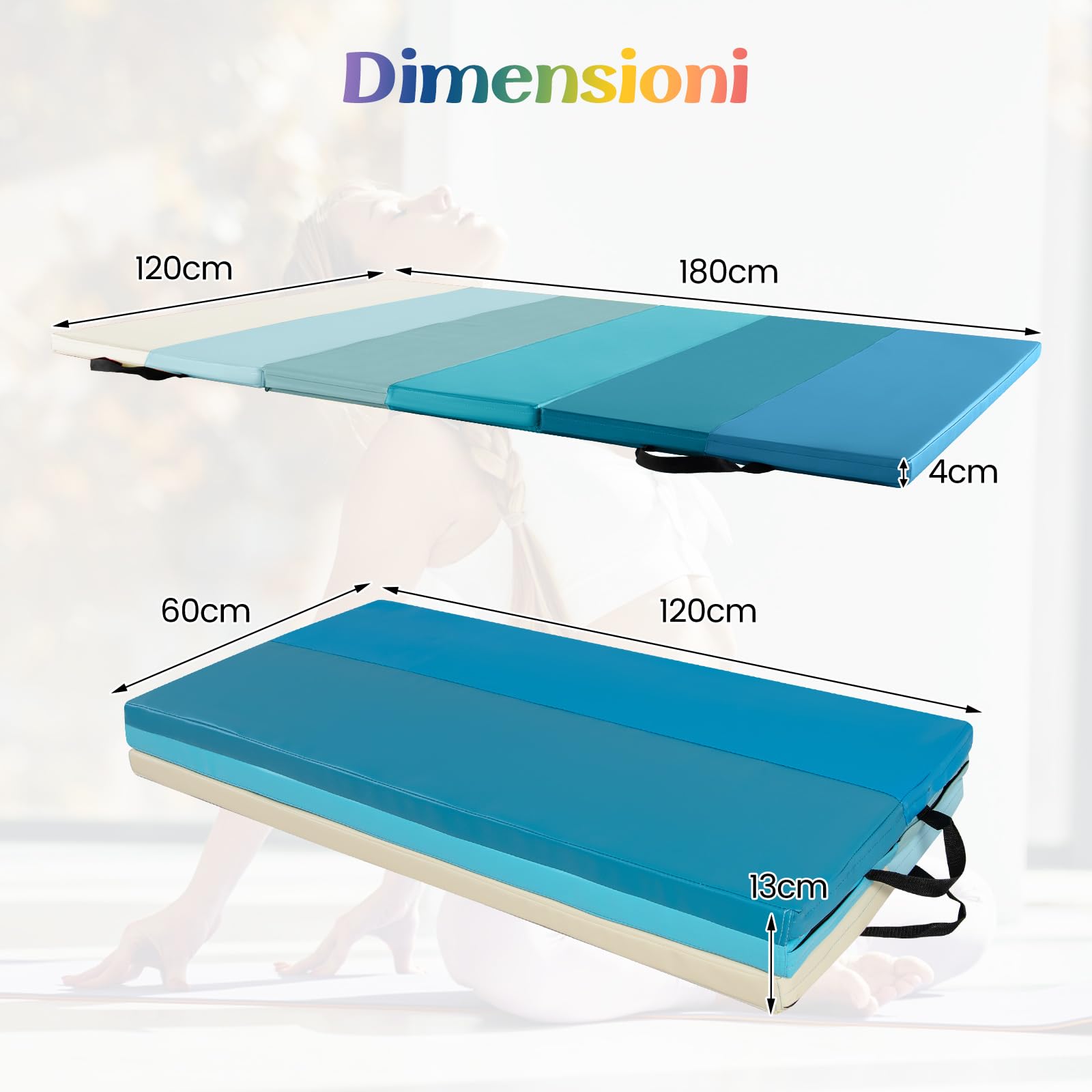 COSTWAY Tappetino da Ginnastica Pieghevole, Tappetino Portatile e Leggero con Maniglie, Tappetino per Yoga e Allenamenti per Stretching e Capriole da Casa e Palestra
