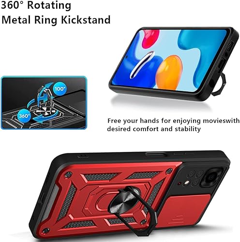Miniatura 5 de CCSmall Funda para Xiaomi Redmi Note 11 4G (no 5G) con cubierta de cámara deslizante, funda de protección de grado militar resistente con soporte de