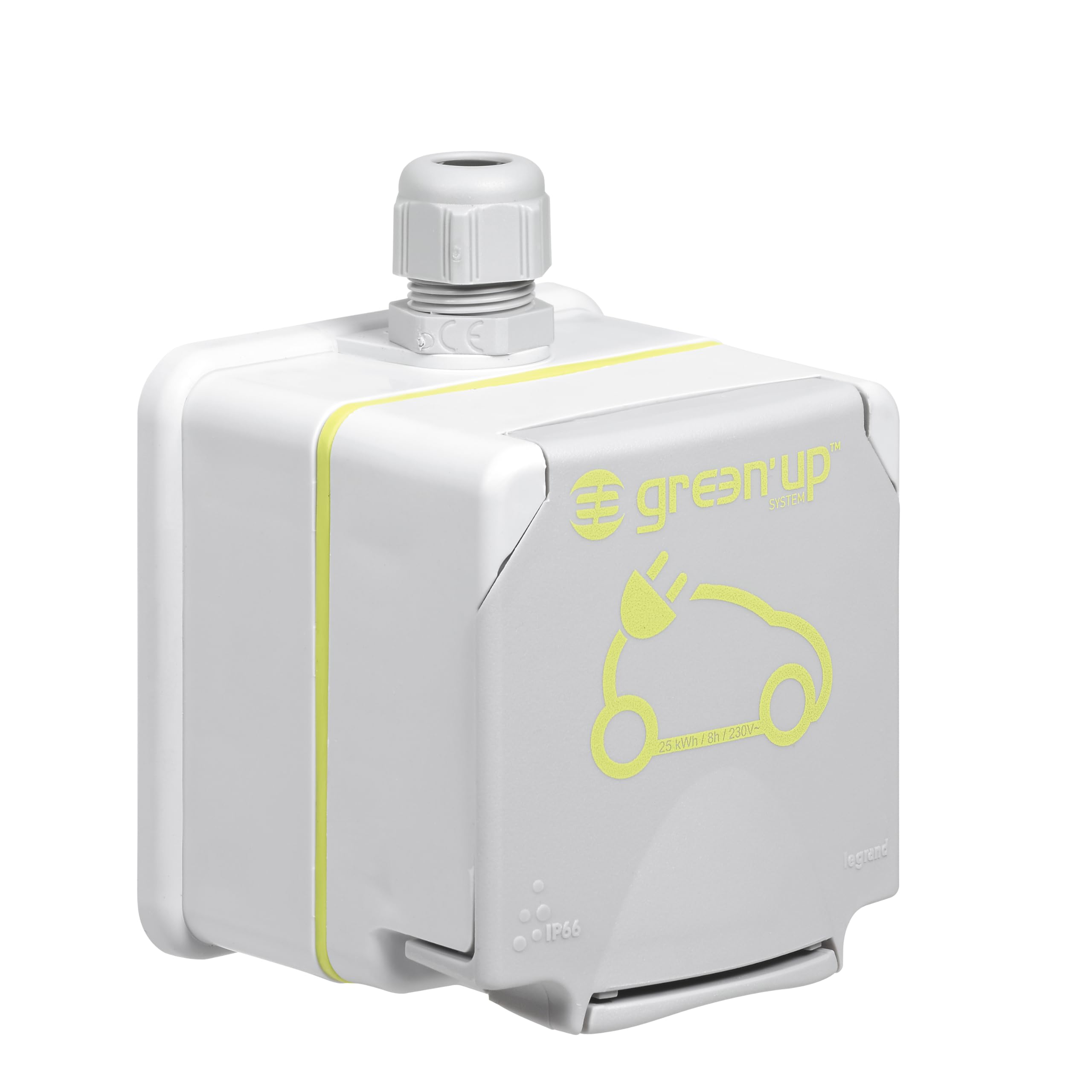 LEGRAND, Green' Up 090470DE - Presa elettrica per veicoli elettrici e veicoli ibridi, modalità 1&2, 1 fase, corrente di carica 8-16A, 3,7 kW, 230 V, AP, IK08, IP44, con interruttore FI/LS, C16, 30 mA,