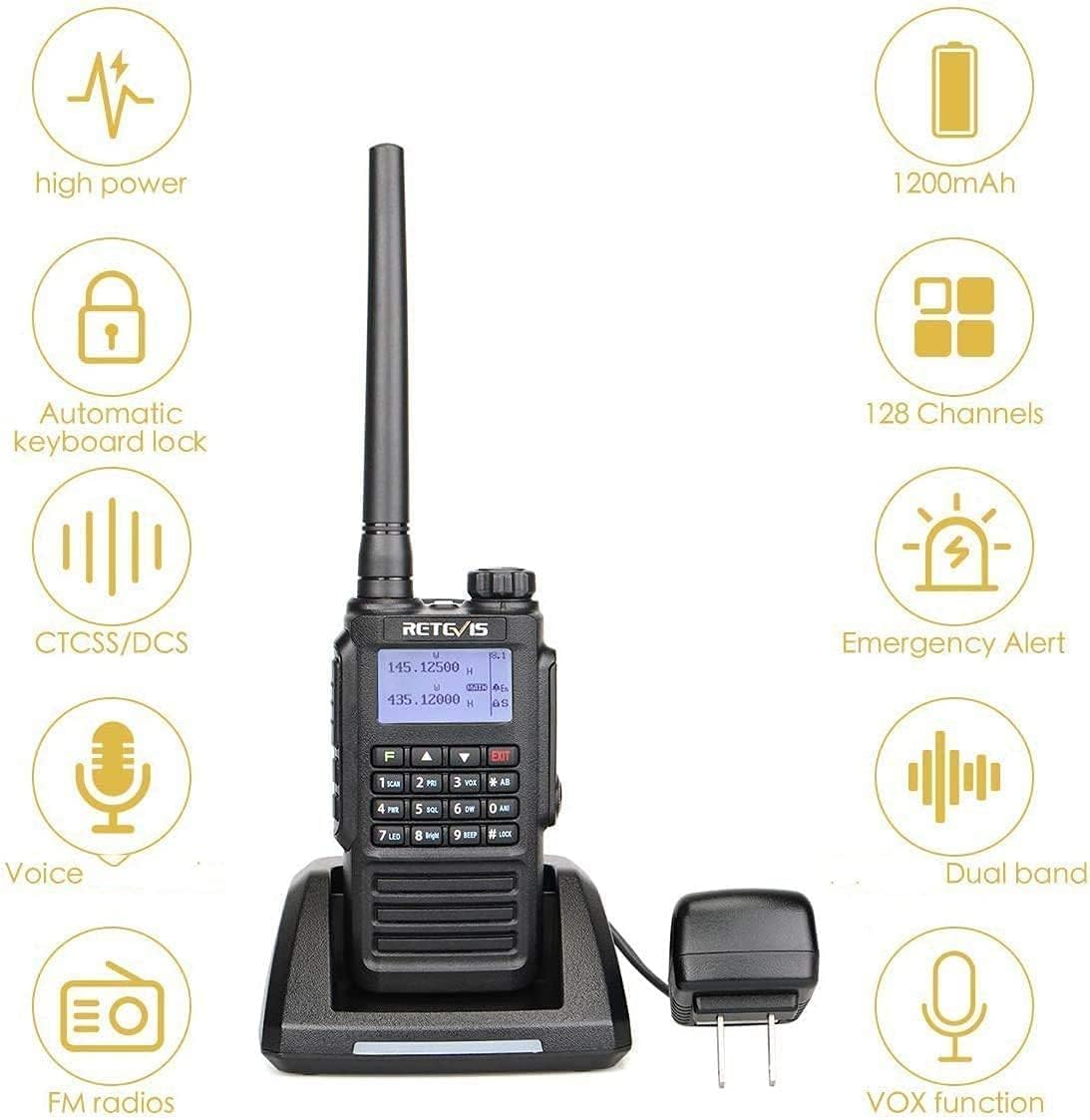 Retevis RT87 2 Way Radio Long Range, IP67 Waterproof 1m/30min,Fully Dustproof, Rugged Two Way radios,Emergency Alarm, 128 Channel, High Power, VOX, Walkie Talkie for Security Outdoor Camping(1 Pack)