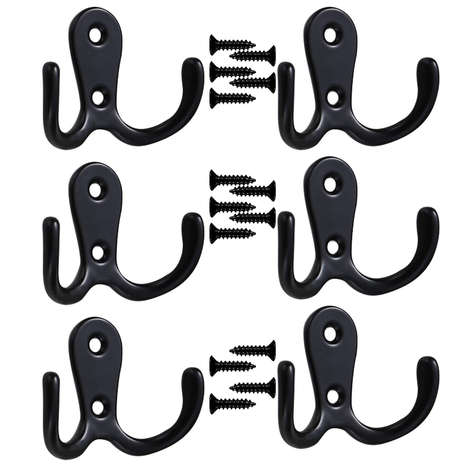 Azonee Double Door Hooks, 6 Pcs Vintage Antique Coat Hooks with 12 Pcs Screws Wall Mounted Decorative Clothes Hat Hooks for Kitchen Bedroom Wall Bathroom Hanging