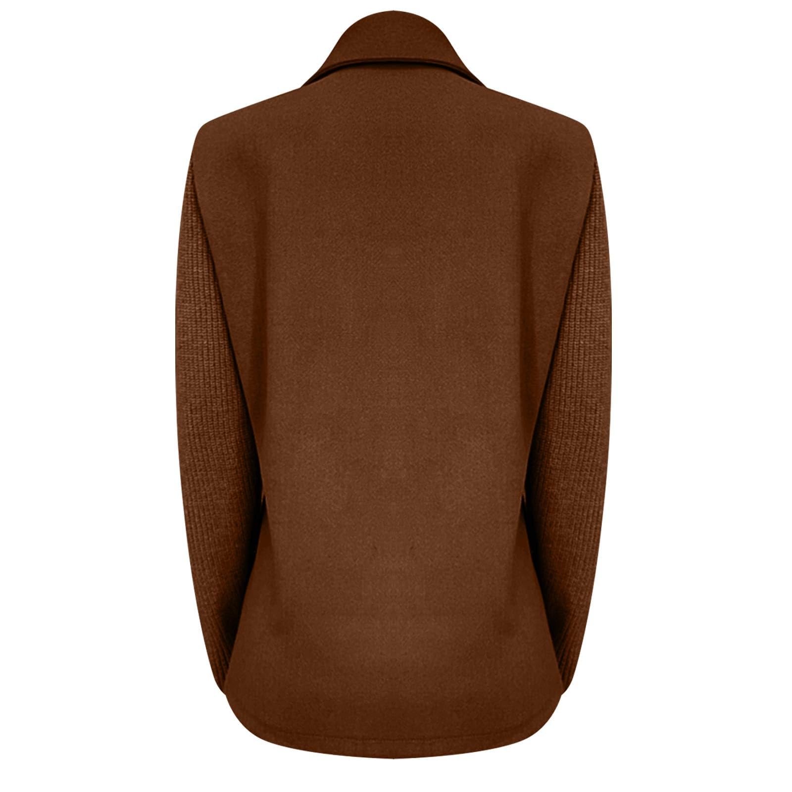 Giacca corta da donna in stile business, elegante in tweed con doppio petto elegante, con design patchwork, marrone, S