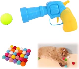 Plush Ball Shooting Gun,Mini Foam Balls Blasters,Pet Hairball Launch Toys,Interactive Cat Toy,Mini Gun Fun Toys for Indoor Peppy Pet ((Plush Gun+20*Plush Ball))