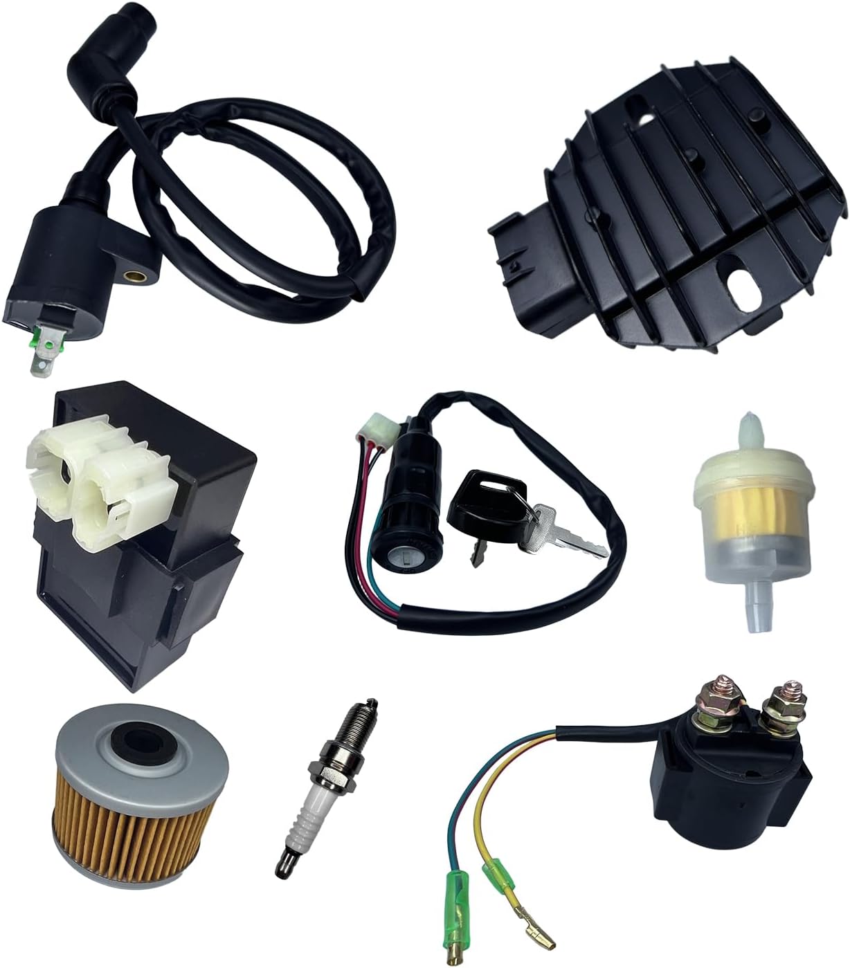 Ignition Coil CDI Box Fit for Honda Recon 250 1997-2021 TRX250TE TM TRX250EX TRX250X with Voltage Regulator Rectifier Starter Relay Solenoid Fuel Filter Oil filter Ignition Key Switch Spark Plug