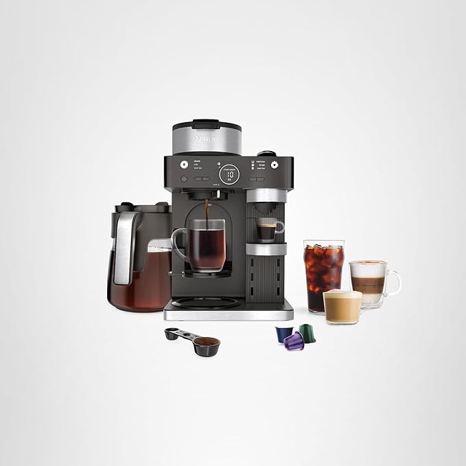 Ninja Espresso & Coffee Maker & Barista System, 3 Espresso Brew Styles, Single-Serve Coffee & Nespresso Capsule Compatible, Built-in Frother, Espresso, Cappuccino & Latte Maker, Black, CFN601