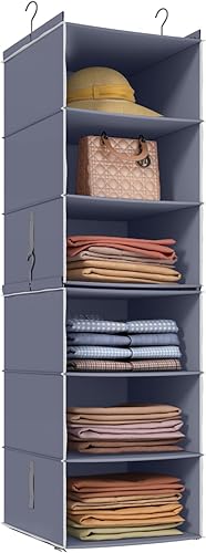 VIPEK Organizador de armario colgante de 6 niveles con ganchos de metal dobles, correas laterales y ganchos, cremallera suave, cartón MDF firme,