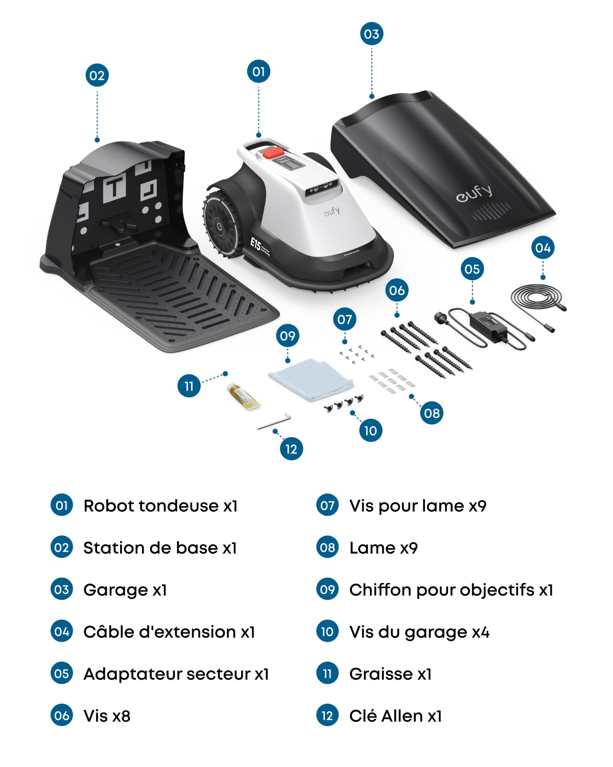 eufy E15 Robot Tondeuse sans Fil périphérique ni RTK, sans problème de Signal, Configuration 5 Min, cartographie Mains Libres, 800 m2, contournement Obstacles, Bordures, Navigation Intelligente