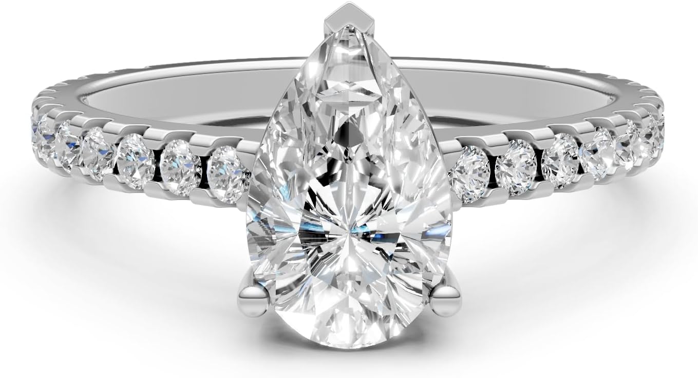 BRILORE Diamond Ring For Women -IGI Certified Lab Grown Lab Grown Diamond Rings for Any Occasion, Wedding, Engagement Ring with Side Diamonds D-F Colorless, VVS1-VS1 Clarity - Pear Shape