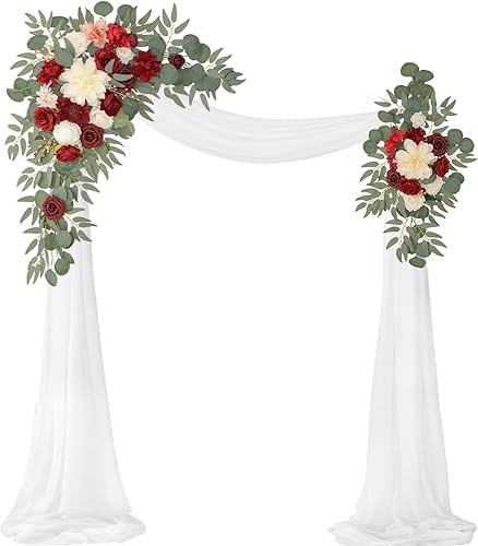 Miniatura 7 de Kit de flores artificiales para arco de boda (paquete de 3), 2 piezas de decoración de arco de flores artificiales, 1 cortina transparente para