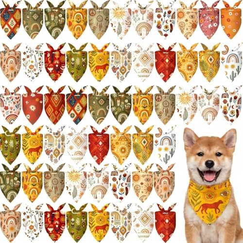 Image of Abbylike 50 Pcs Boho Dog Bandanas Bulk, Vintage Rustic Bohemian Style