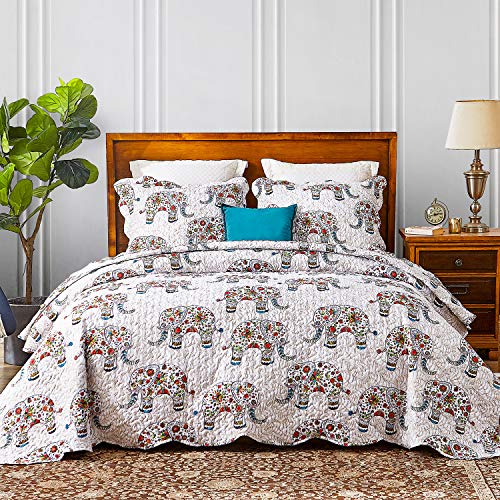 Hansleep Quilt Set With Modern Elephant Style Stitching Pattern, Comforter Bedding Cover Lightweight Bedspread Bed Decor Coverlet Set For All Season (Elephant, Full/Queen) #TOP3