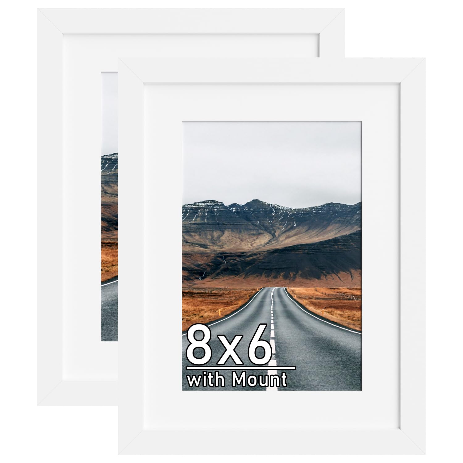 2Pack 8x6 White Wooden Picture Frame with Mount & Stand Bracket