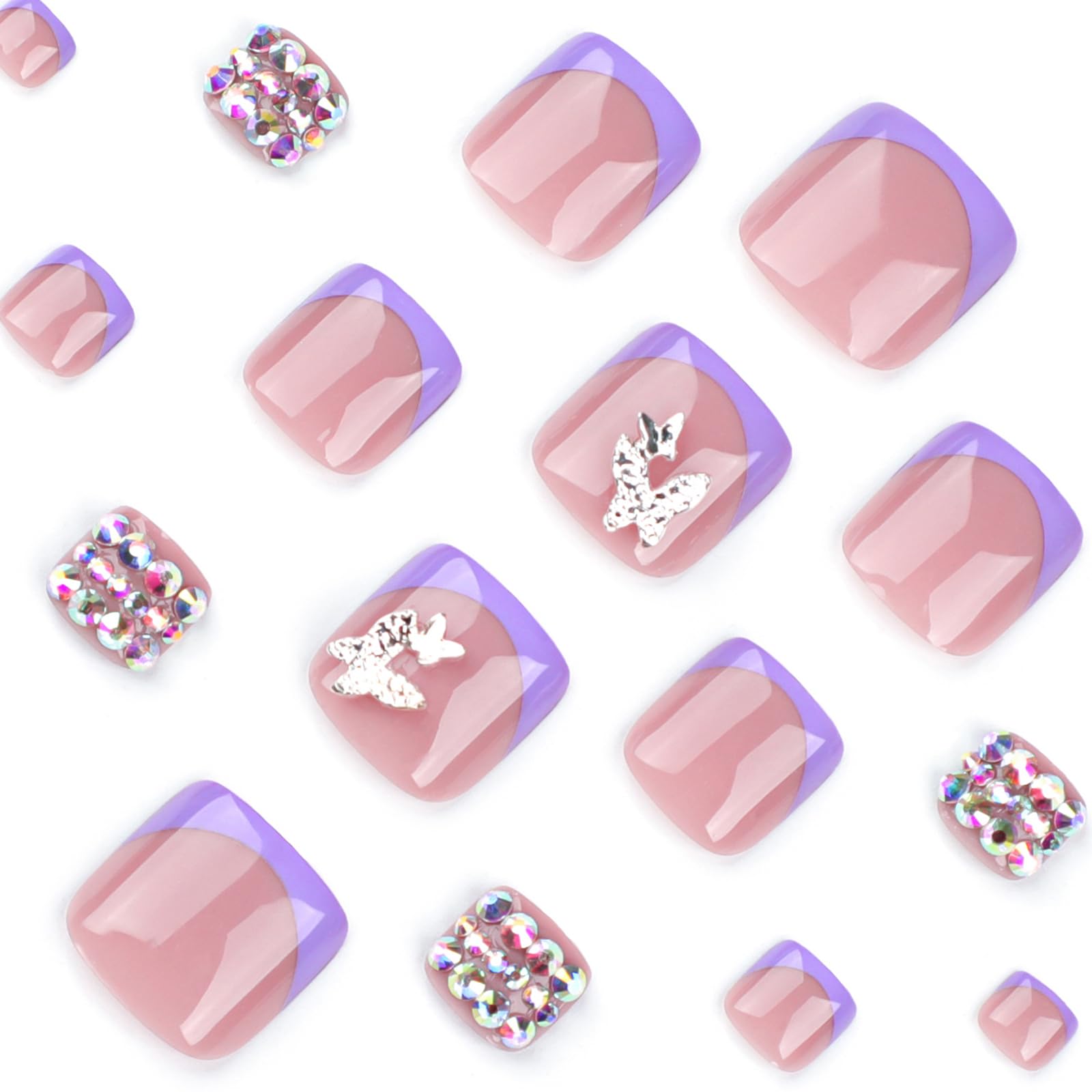 24Pcs French Press on Toenails, Short Square False Toenails - Image 3