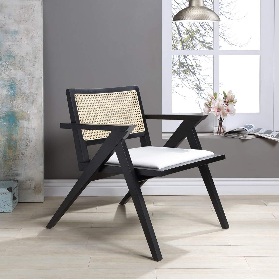 SAFAVIEH Couture Home Collection Krystine Coastal Black Rattan Back Living Room Dining Accent Chair SFV4131A