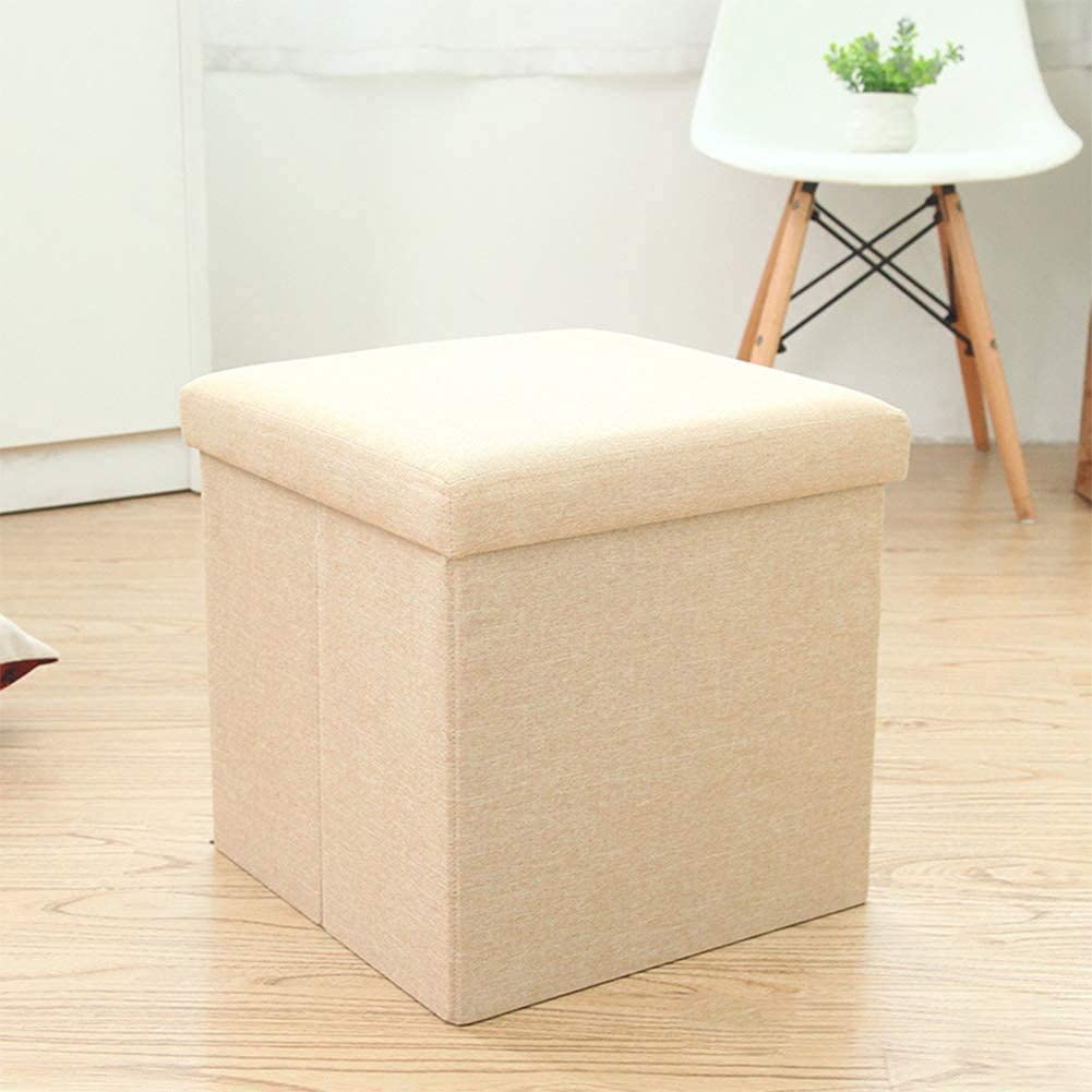 Storage Ottoman Folding Storage Ottoman Cube Footrest Seat,Space Saving Foldable Storage Ottoman Boxes Padded with Memory Foam Folding Stool Beige 33 x 33 x 33 cm MD-31359 (Light Blue)