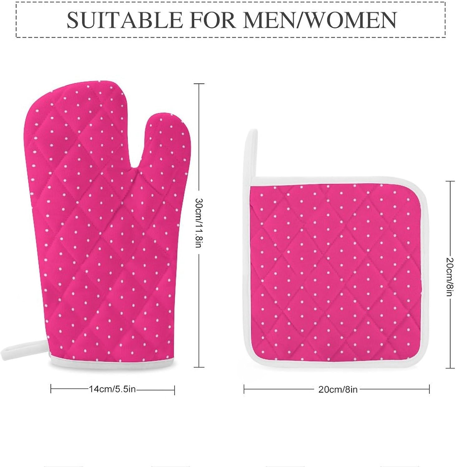 4PCS Oven Mitts and Pot Holders Set, Hot Pink and White Tiny Polka Dots Pattern Heat Resistant Oven Mitts Gloves Set Kitchen Hot Pads for Cooking Grill