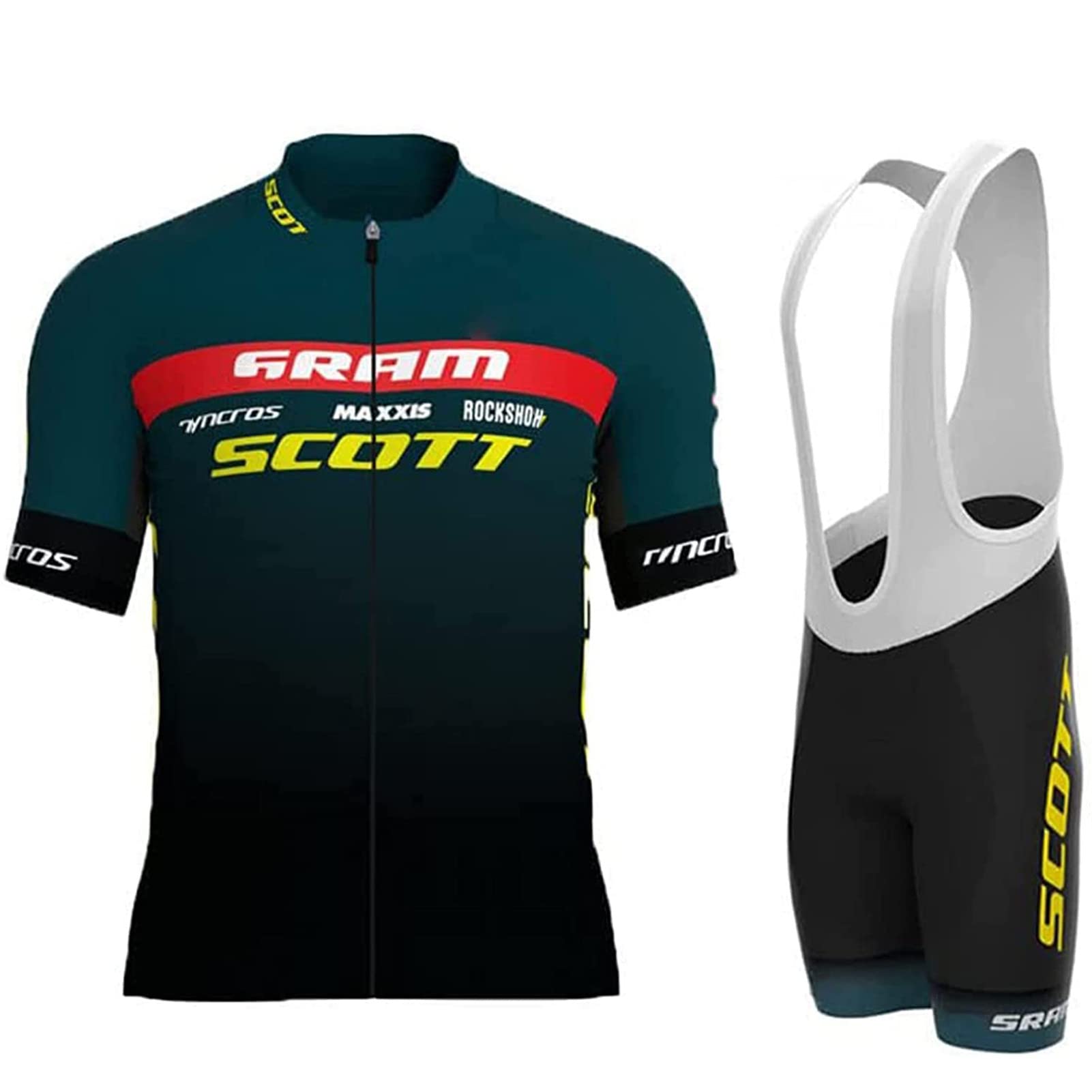 Męski strój rowerowy z krótkim rękawem, zestaw odzieży rowerowej z wyściełanymi żelowymi rajstopami 5D, szortami do biegania, jazdy na rowerze, treningu (granatowy, S)