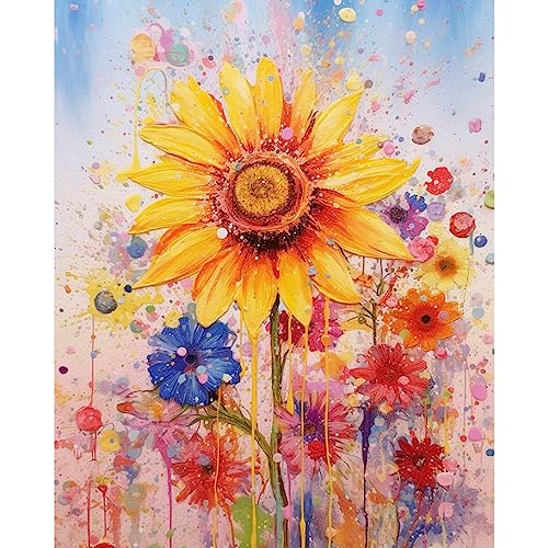Tucocoo Sunflower Paint by Number for Adults Beginner, DIY Digital Oil Painting Kits on Canvas with Brushes and Acrylic Pigment, Beautiful Blossom Floral for Home Wall Decor 16x20 inch (Frameless)