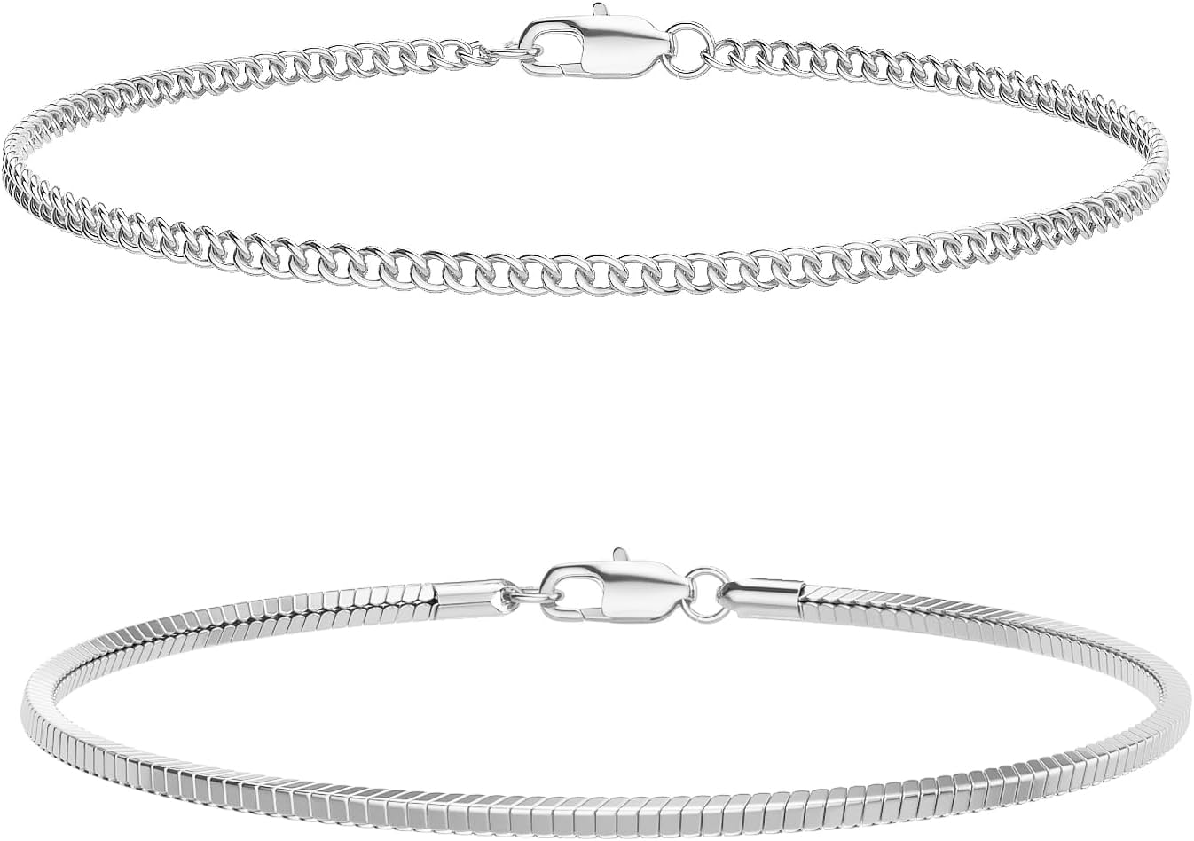 Moodear Trendy Mens Bracelet - Thin Stackable 925 Sterling Silver Cuban Link Snake Chain Mens Bracelets Set Jewelry