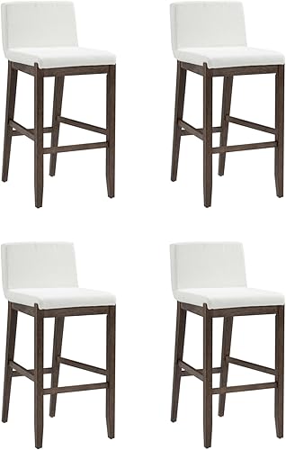 Vista 111 de Nathan James - Gracie - Moderno taburete alto con respaldo, silla alta tapizada con lino texturizado natural y patas de madera cepillada