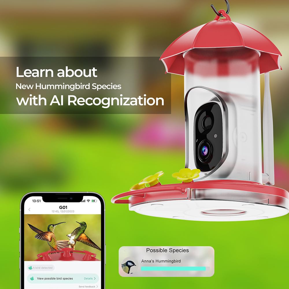 Alimentatore intelligente per colibrì con telecamera senza fili all'aperto mangiatoia per uccelli con fossato di formica