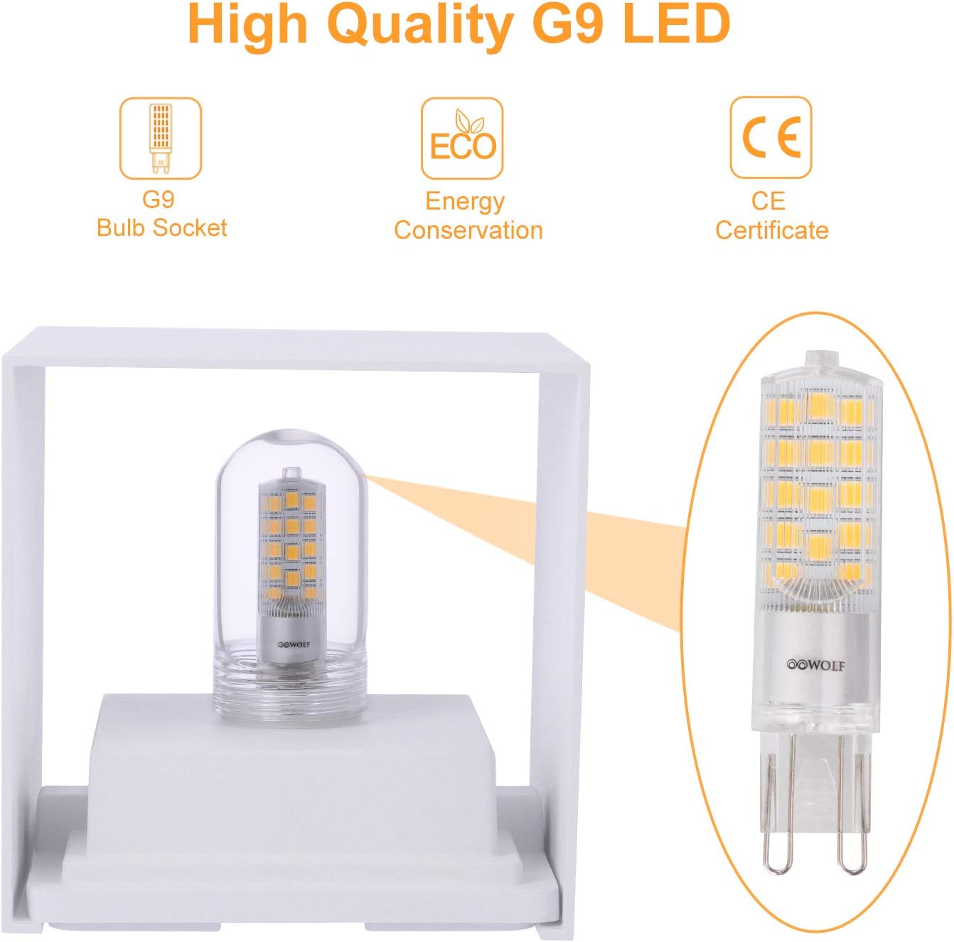 OOWOLF Modern LED Wall Sconces Lamp, Waterproof IP65 Aluminum LED Wall Lighting Up and Down Outdoor Indoor Square 110-240V 3000K G9 Replaceable Bulb for Entrance Living Room Bedroom Hallway