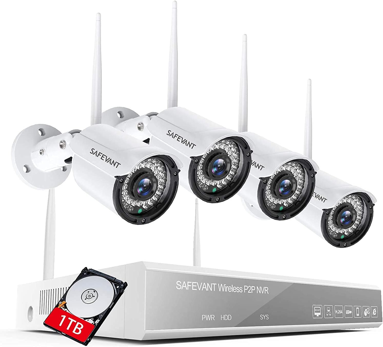 [Two Way Audio, Expandable] 3MP Wireless Security Camera System, SAFEVANT 8 Channel NVR Systems 4pcs 1296P Outdoor Indoor Home Surveillance IP Cameras Night Vision Motion Detection,1TB Hard Drive