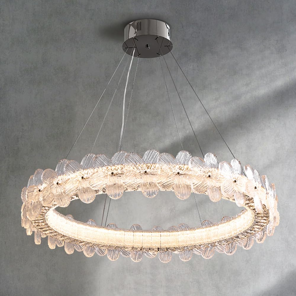 HUAYUSEDF Crystal Chandeliers Flower Dimmable Pendant Light with Remote Control Clear Glass Floral Ceiling Hanging Lamp Large Round Girls Chandelier for Bedroom