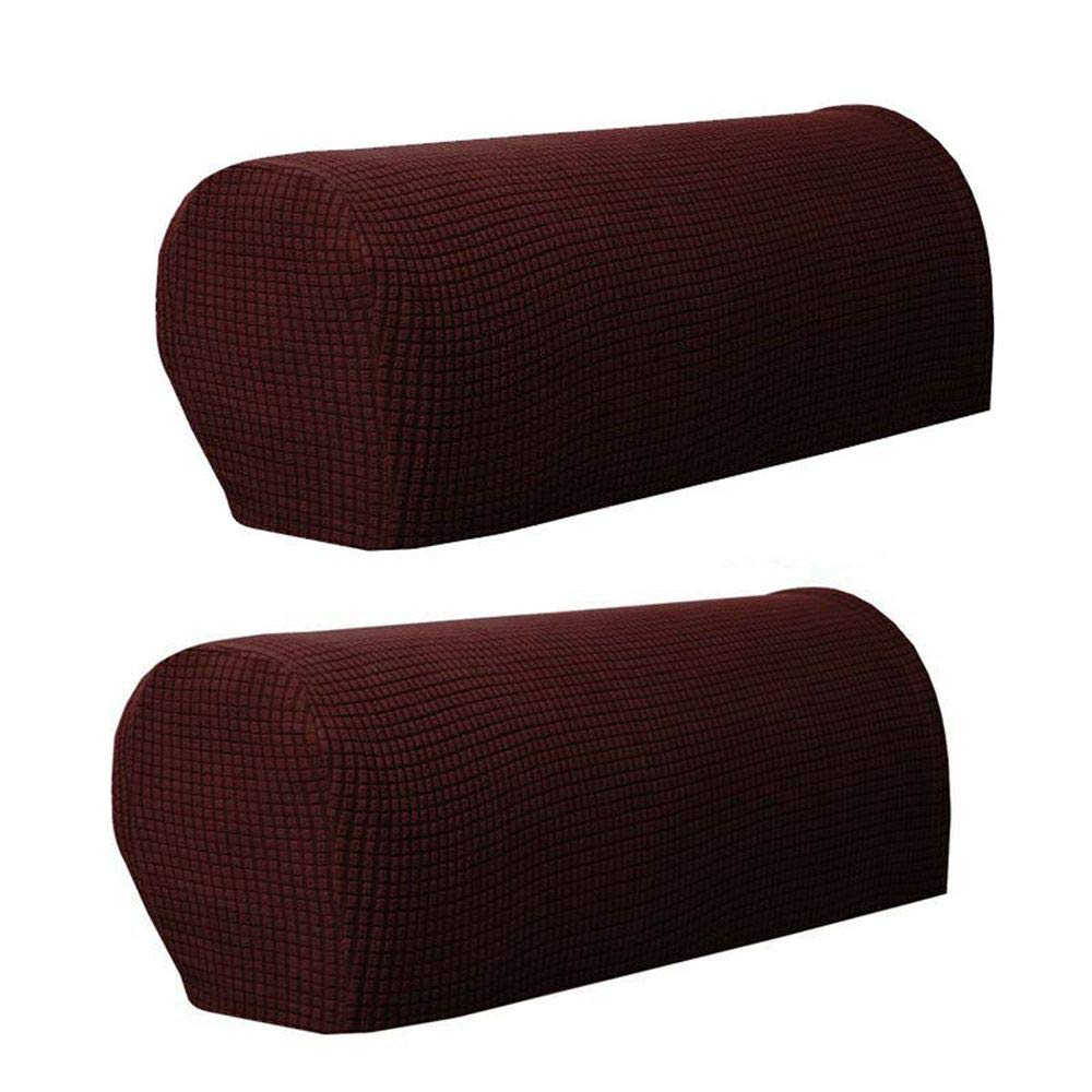 SUNDELY® 2 Pcs Armrest Covers Stretch Set Chair Sofa Arm Protectors Polyester (Dark Coffee)