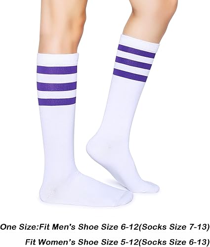 Miniatura 2 de Henwarry Calcetines de tubo sobre la pantorrilla, calcetines clásicos de triple rayas de algodón retro atléticos para hombres y mujeres