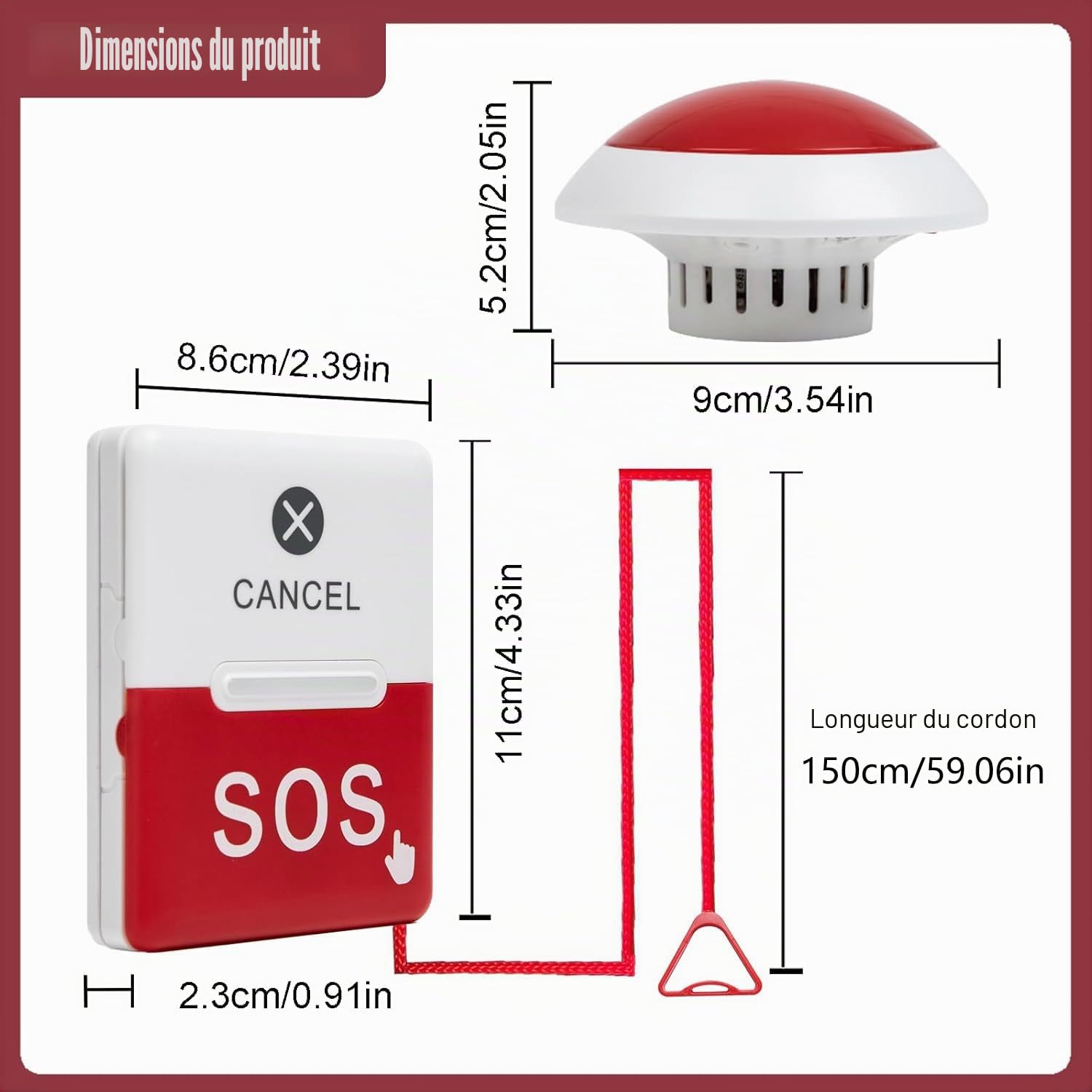 SOS Alarme pour Toilettes, Sanitaires et Salle de Bains – Système d’Appel d’Urgence pour Personnes handicapées, PMR, Malades – Idéal pour Maison, EHPAD, Magasin (1x Sonnerie +1x Bouton à cordelette)