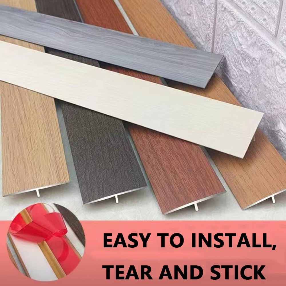 Tira de transición de piso en T de 35,4 pulgadas, moldura de borde de puerta impermeable, moldura decorativa de costura de pared, tira de borde de piso de vinilo autoadhesivo(Teak Grain,2Pcs)