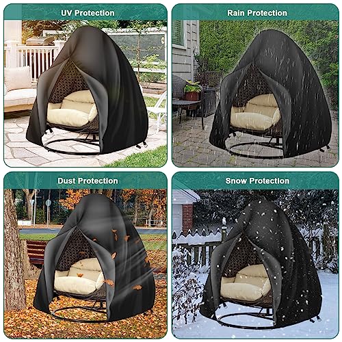 Skyfiree Egg Chair Cover Double 420D Oxford Patio Hanging Egg Chair Cover Waterproof Cover For Outdoor Porch Wicker Egg Chair 91X80 Inches (Black) #TOP6