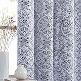 Muse Dream Medallion Blackout Curtains 84 Inch for Living Room Stale Blue Damask European Print Patt
