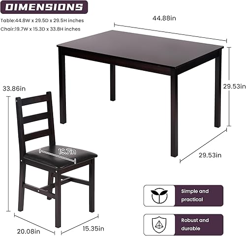 Miniatura 6 de Juego de mesa de cocina de 5 piezas, juego de mesa cuadrada de madera resistente y silla de desayuno para 4 personas, juego de mesa de comedor