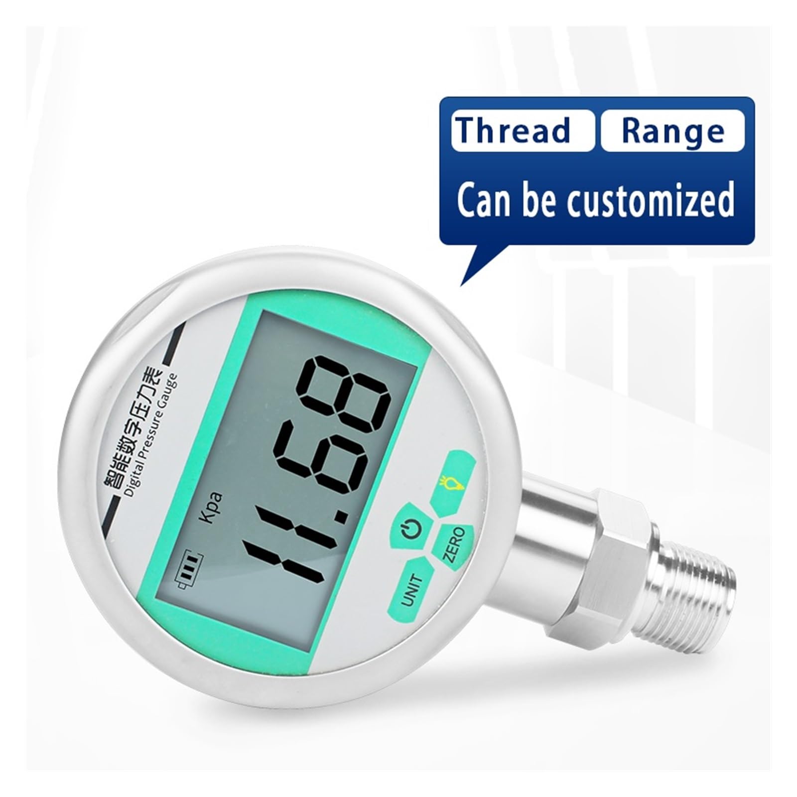 Medidor de Presión Manómetro hidráulico digital radial, sísmico 0-100 MPa 0,2%,5% manómetro de agua alta precisión(NPT1-4,0-1.6Mpa)