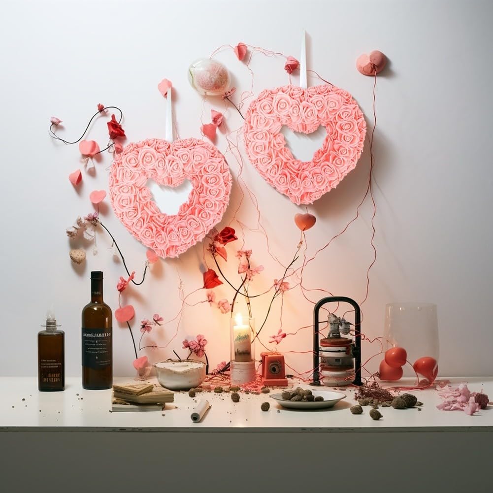 Couronne en forme de cœur pour porte d'entrée Décoration de Saint-Valentin 36 cm Rouge/orange/rose