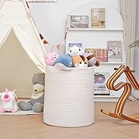 Vista 15 de Canasta de lavandería tejida de 58L, canasta alta de lavandería de algodón para mantas, ropa, almohadas, juguetes, zapatos, gran cesta de lavandería