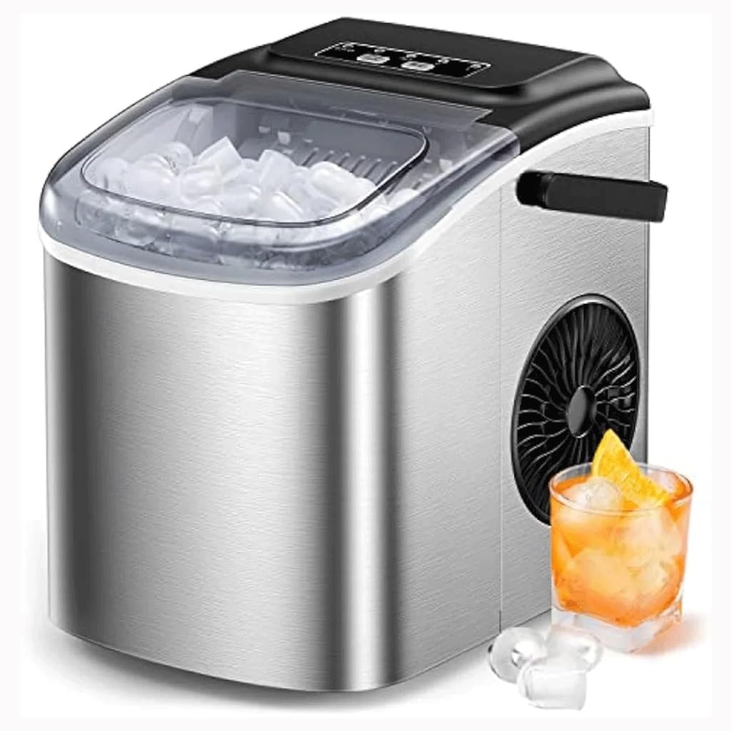 Countertop Ice Maker Self-Cleaning Machine with Scoop and Basket Stainless Steel