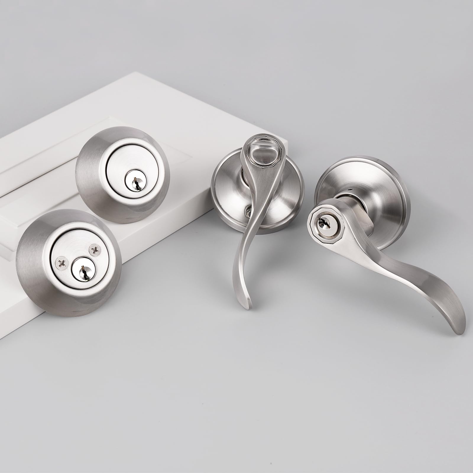 Probrico - Palanca para puerta de entrada con pernos de seguridad, níquel satinado
