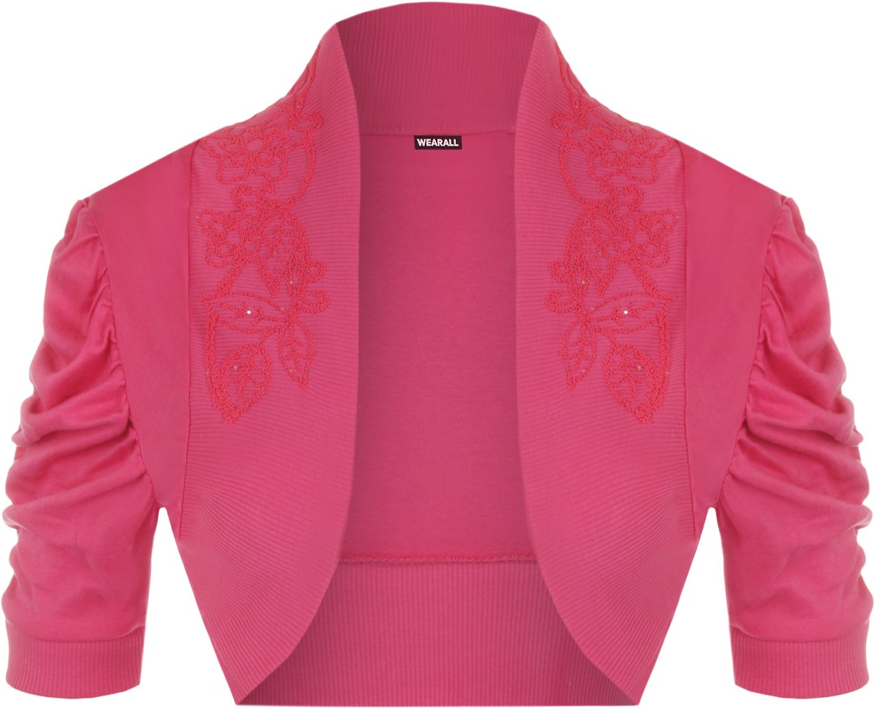 Wearall Women's Cerise Ruched Shrug Beaded Design Short Sleeve Bolero Cardigan Top 8/10