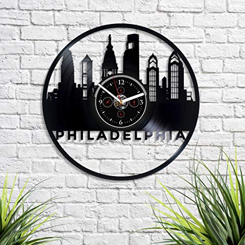 Kovides Philadelphia Wall Clock Vintage Vinyl Record Retro Wall Clock Philadelphia City Art Wall Clock 12 Inch Birthday Gift Philadelphia City Gift New Year Gift Usa City Home Wall Decor #TOP1